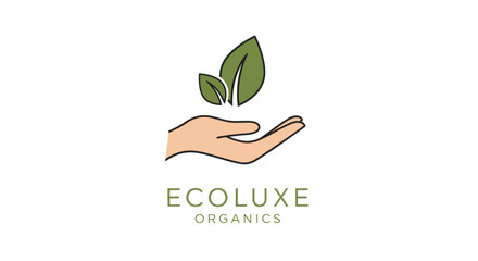 Eco friendly symbol with a gentle hand holding fresh leaves.
