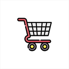 Shopping cart rolling along the store aisle carrying groceries and other items for purchase, depicting consumerism and retail therapy.