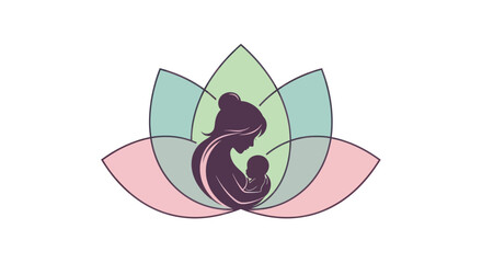 Gentle embrace of a mother and infant within a pastel lotus flower.