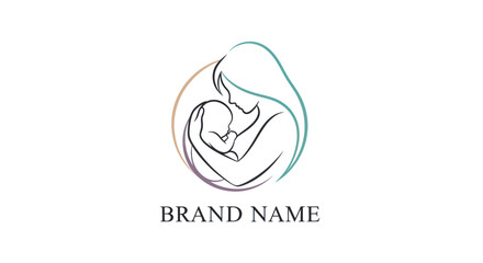 Elegant line art logo of a mother holding her baby.