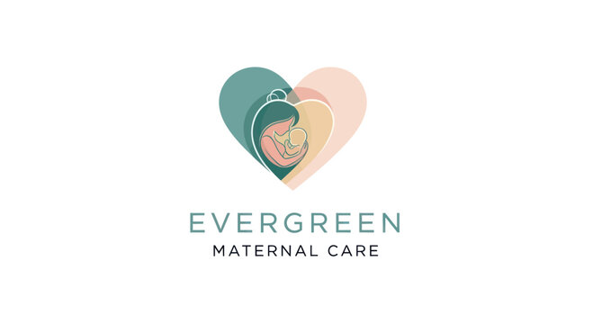 Evergreen Maternal Care Logo with Heart and Fetus Symbolizing Nurturing and Growth.