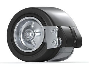 Close-up of a rubber caster wheel and metal bracket