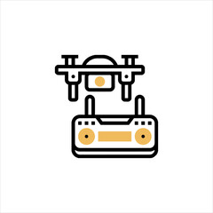 Drone and remote control hovering above a white surface, representing modern technology and aerial photography in a clean and minimalist style.