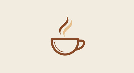 Minimalist brown coffee cup icon with hot steam rising.