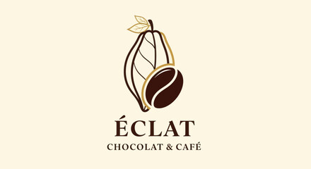 Elegant Logo Featuring Cacao Pod and Coffee Bean for ?clat Chocolat Caf?.