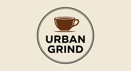 Urban Grind Logo Featuring Coffee Cup in Circular Design.