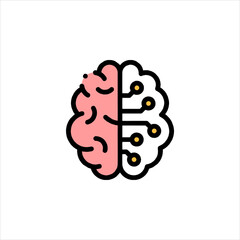 Artificial intelligence brain processes information with neural network connections on white backdrop, symbolizing innovation and technological advancement.