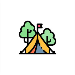 Camping tent pitched among lush green trees, inviting outdoor adventure and a peaceful escape into nature's embrace, perfect for a relaxing getaway.