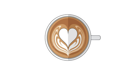 Top down view of a coffee cup with heart shaped latte art.