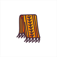 Warm scarf hanging with fringe and orange stripes, creating a cozy and inviting atmosphere for cold weather fashion.