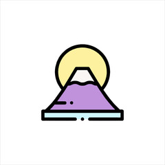 Mount Fuji rises majestically against a bright sun, casting a serene and peaceful glow over the Japanese landscape, evoking a sense of wonder and tranquility.