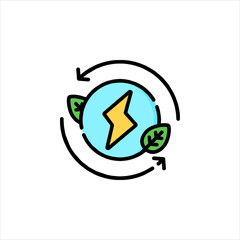 Renewable energy symbol representing clean power circulates with leaves, indicating sustainability and environmental consciousness.