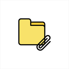 Yellow folder with paperclip representing file attachment on white surface, symbolizing organization and efficiency in a modern, minimalist style.
