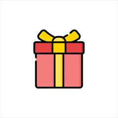 Red gift box with yellow ribbon sits on white surface, symbolizing celebration and joy, perfect for holiday themed projects.