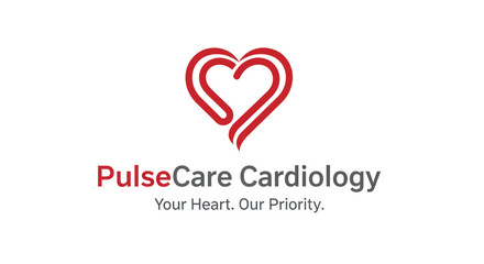 Obraz premium PulseCare Cardiology Logo with Heart Symbol and Tagline.