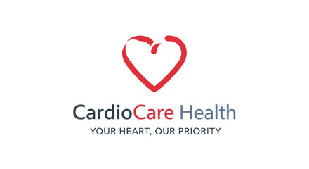Obraz premium CardioCare Health Logo with Red Heart Symbol and Tagline.