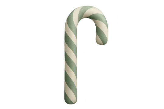 Candy cane with green and cream stripes, christmas decoration, festive holiday treat, sweet dessert concept, transparent background - Powered by Adobe