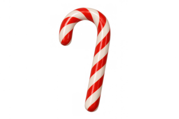 Candy cane showing red and white stripes. Christmas and holiday season sweet candy. Transparent background