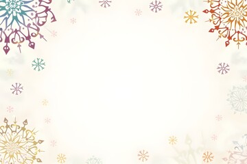 simple stylized illuminated Christmas frame Background with Cute Colorful Snowflakes on White Ground