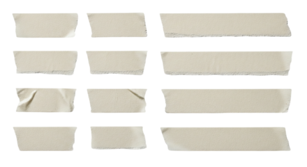 Masking Tape Texture Pieces Torn Paper Strips Beige Adhesive Material Isolated Design Elements on transparent background