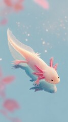 Obraz premium Ethereal Axolotl Swims Gracefully in Serene Blue Waters