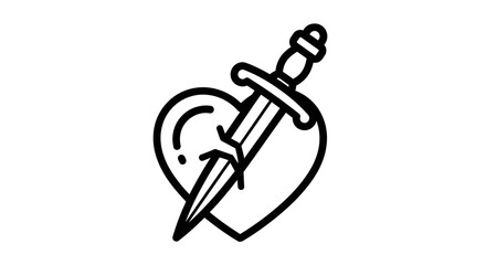 Graphic illustration depicting a sword piercing a heart, symbolizing betrayal and sorrow in love