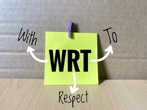 Sticky notes with acronym word, WRT or With Respect To.