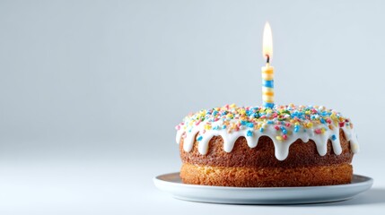 Delicious Birthday Cake with Colorful Sprinkles and Candle