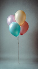 Colorful Balloons Floating Against Soft Gray Background for Celebration