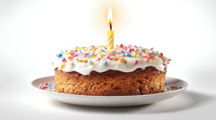 Celebration Cake with Colorful Sprinkles and a Single Candle