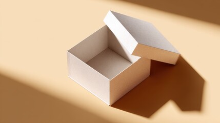 Open White Cardboard Box on Simple Background with Soft Shadows