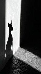 Dramatic Shadow of a Dog in Black and White Interior Setting