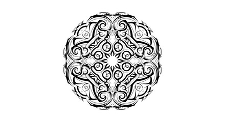 Intricate tribal inspired design of symmetrical floral and geometric elements forming a hypnotic