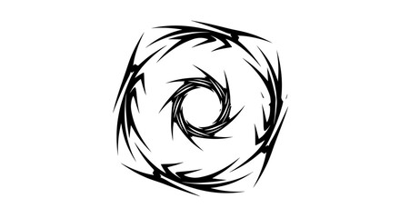 Striking monochromatic spiral design with sharp angles and circular central vortex pattern