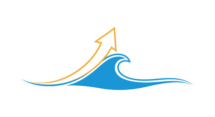 Ocean surge with upward arrow symbolizes business growth and overcoming challenges reaching new