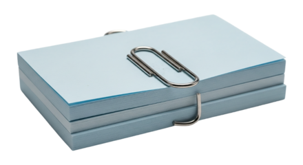 Light Blue Memo Notes with Metal Binder Clip Stationery Stack of Blank Notepads Office on transparent background
