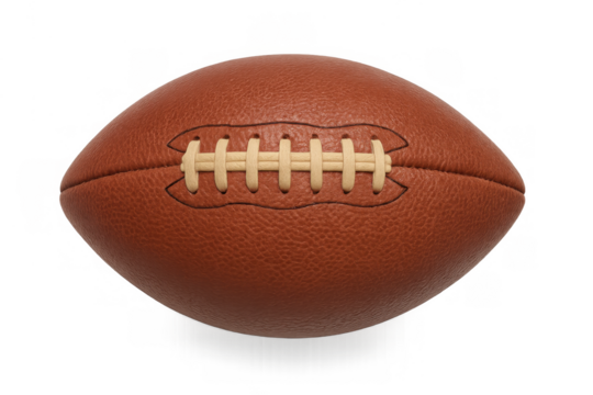 American football ball with leather texture and laces, isolated on transparent background, symbolizing sport and teamwork