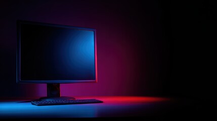 Dark Room with Monitor Displaying Soft Colorful Lights at Night