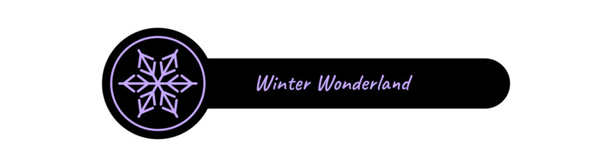 Black snow flake sticker ornament icon with purple outline marks winter in a modern way. Use as xmas box seal, decorative label or holiday sticker. Outline style, crisp black and purple theme,