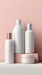 Minimalist Cosmetic Bottles on Pink Background for Beauty Brand