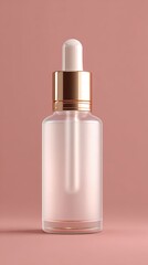 Elegant Serum Bottle with Dropper on Soft Pink Background