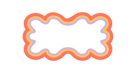 Groovy retro rectangle border with wavy outline and curvy bubble frame style. Doodle label effect adds vintage y2k background character, creative for graphic uses and playful retro themed concepts.