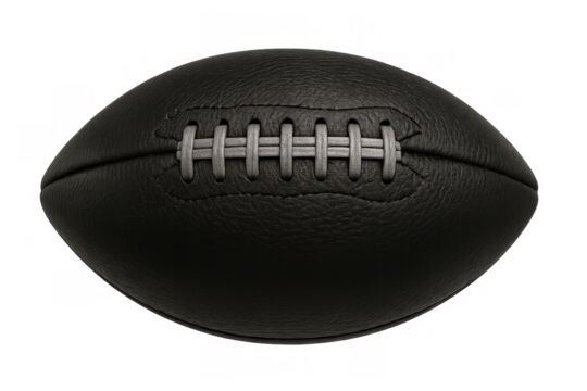 Black american football with textured leather and white laces representing sports, championship, and competition concepts - Powered by Adobe