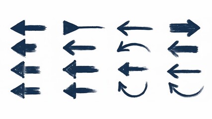 Set of hand-drawn arrow illustrations simple directional elements for navigation and design isolated on white background