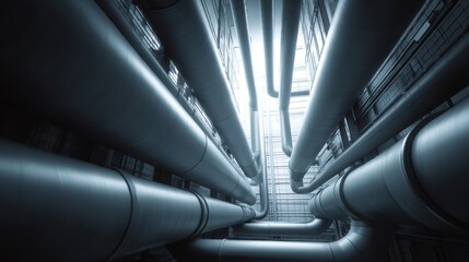 Pipes and Tubes in a Modern Industrial Structure from Below Viewpoint