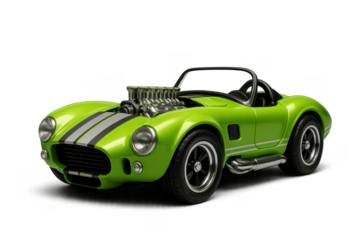 Green vintage muscle roadster car with engine isolated