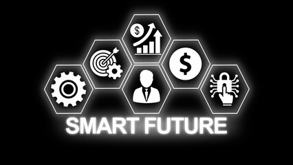 Futuristic smart future concept depicting finance security and business success illustrated in hexagons
