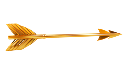 A detailed golden arrow with fletching and a sharp point isolated on transparent background