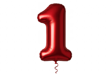 Red foil number one helium balloon celebrating first birthday