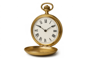 Golden vintage open pocket watch showing Roman numerals